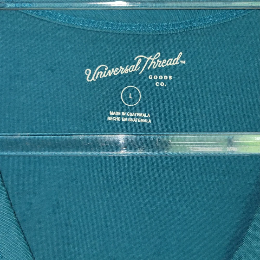 Universal Thread Women V-Neck Short Sleeve Cotton T-shirt Blue Size Large - Picture 3 of 4